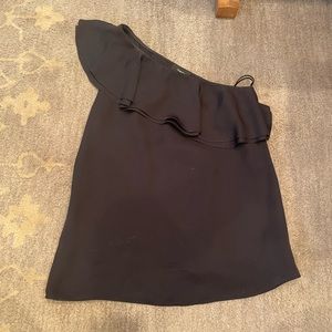 Theory Off the Shoulder Silk Ruffle Top